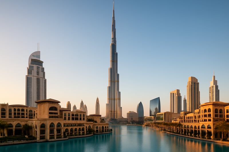 Dubai skyline featuring Burj Khalifa and luxury hotels
